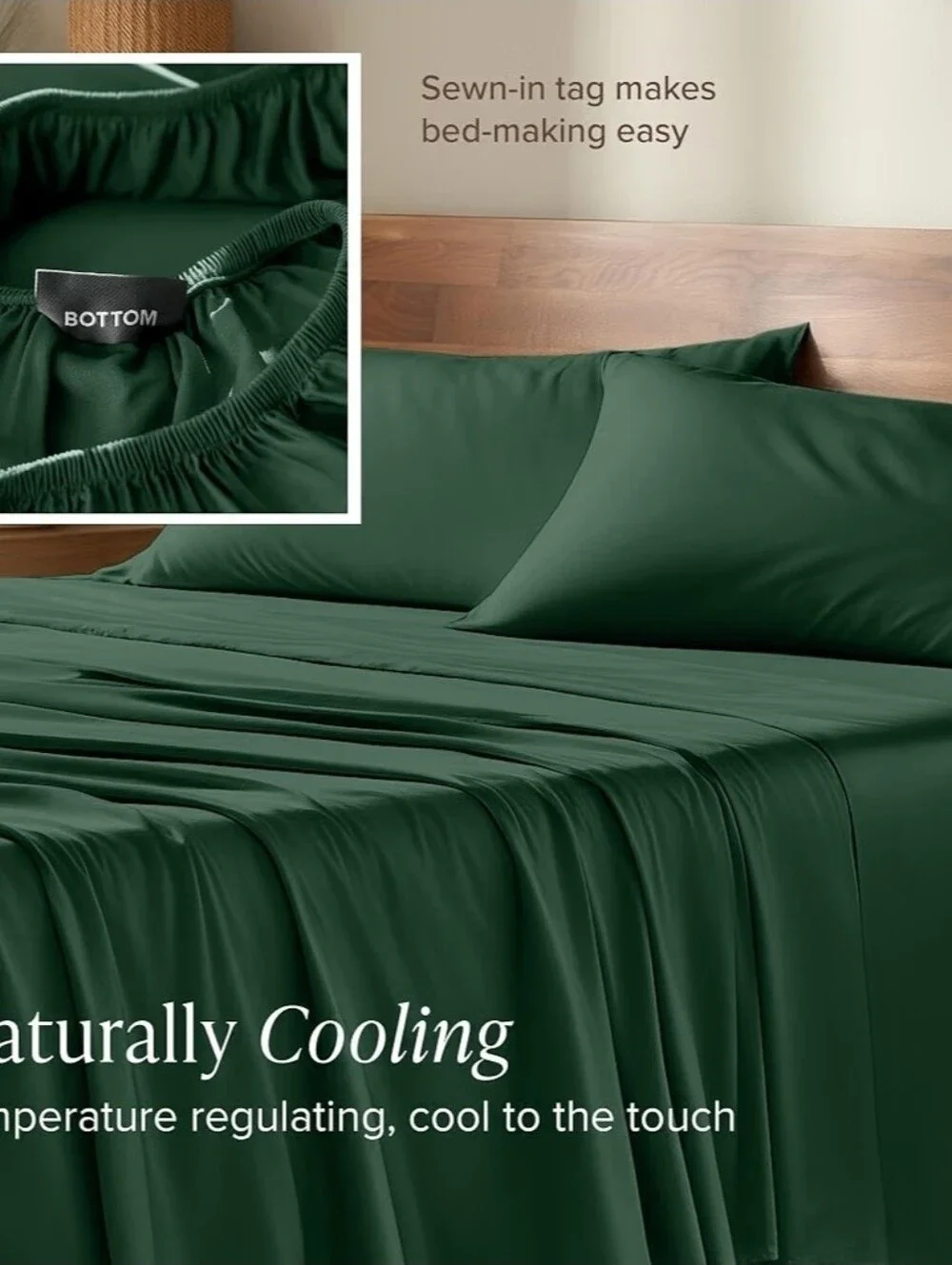 Bare Home Forest gree 100% Rayon Bamboo Sheet Set - Soft Home Bedding Queen Size
